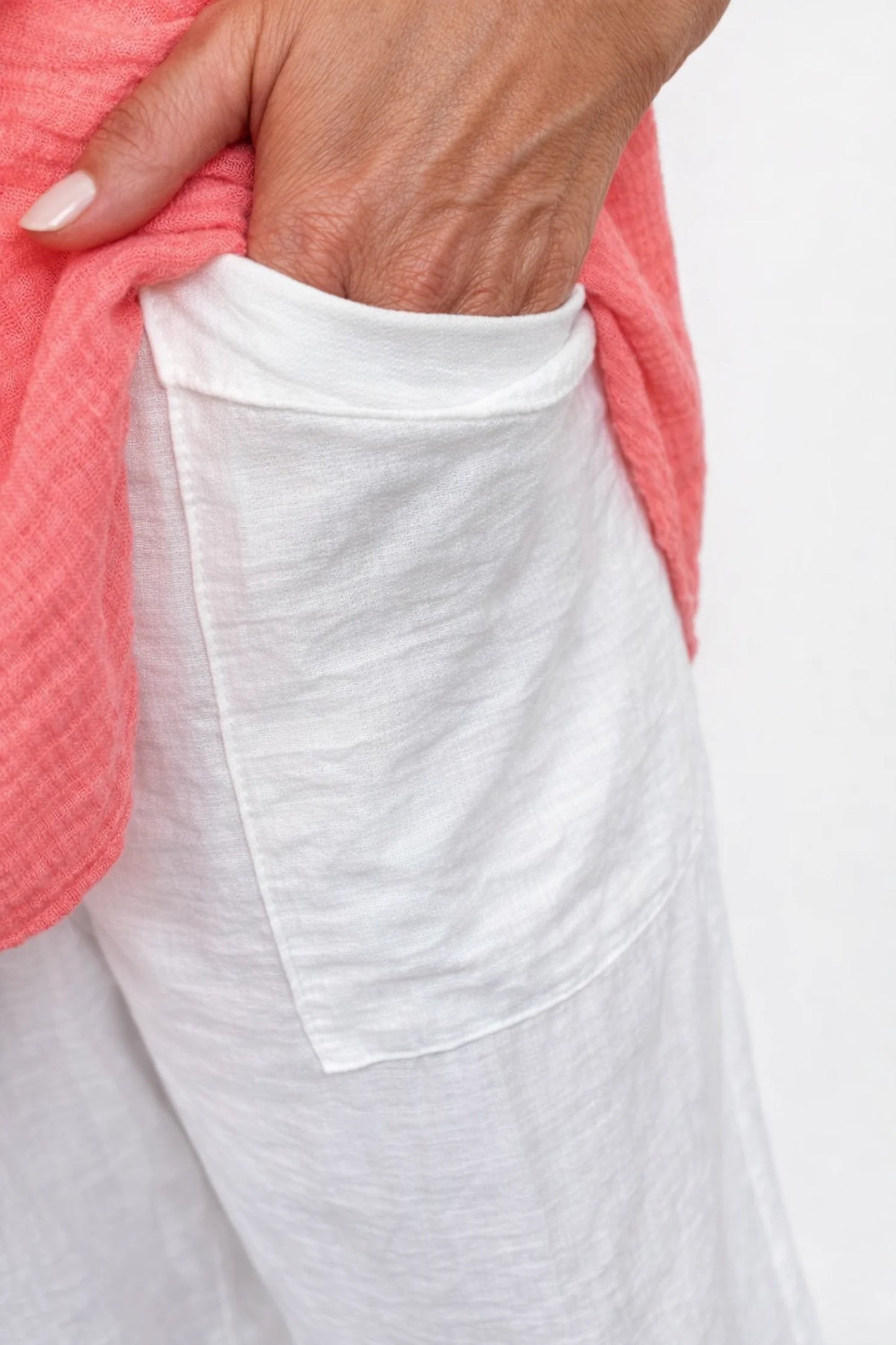 Lagen Look Double Subtle Panel Pocket Elasticated Waist Freya Pants - White