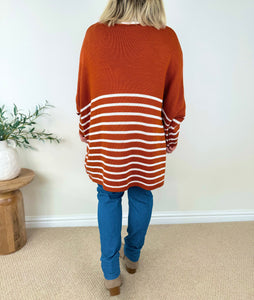 Striped Diana Cosy Knit Jumper AW24 - Burnt Orange