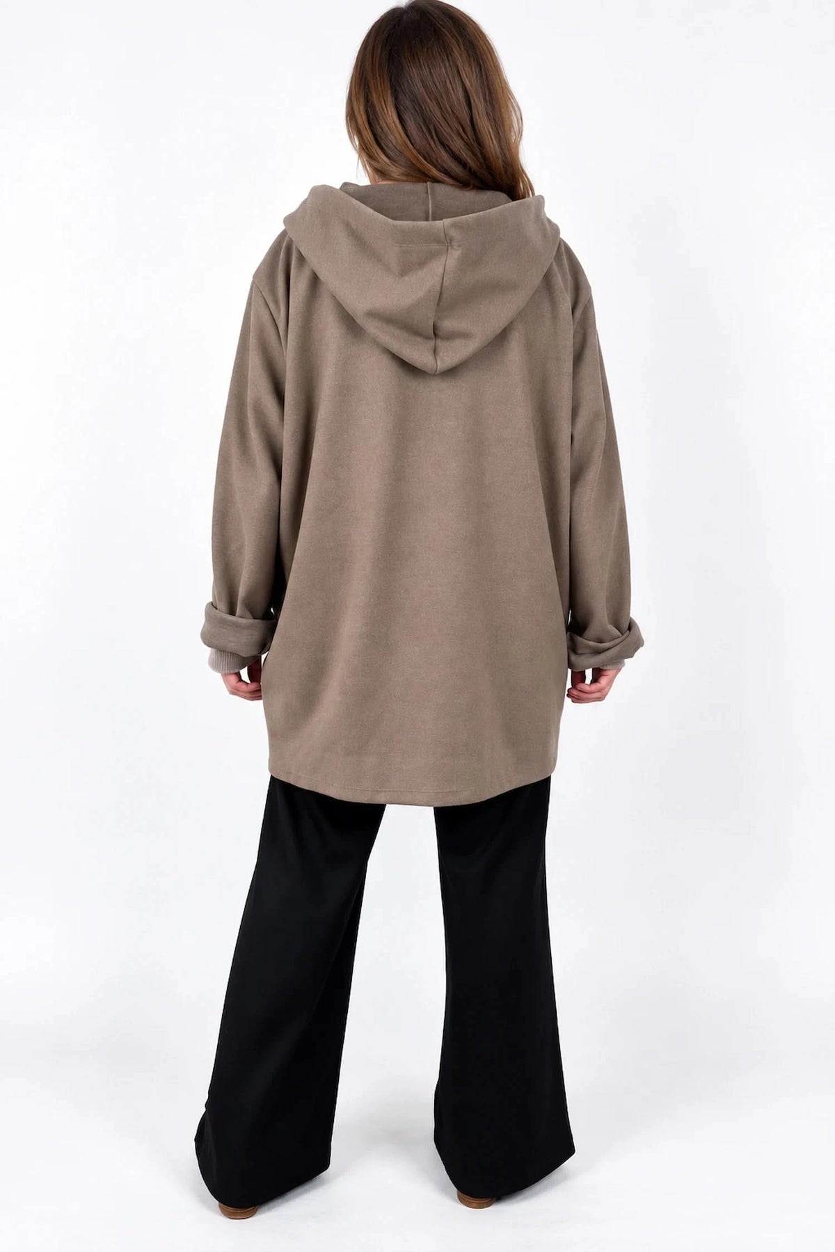 Wool Mix Brushed Double Patch Pocket Italia Button Hooded Coat - Mocha