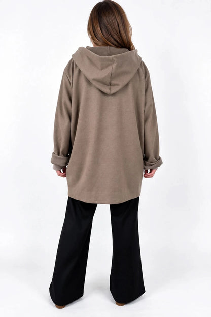 Wool Mix Brushed Double Patch Pocket Italia Button Hooded Coat - Mocha