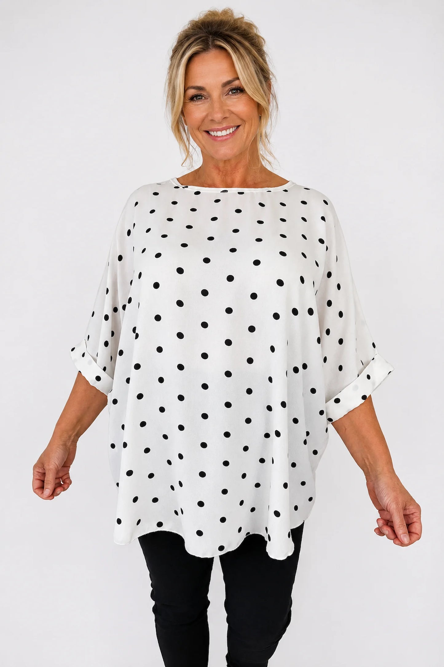 Polka Dot Lightweight Flow Paris Top - White