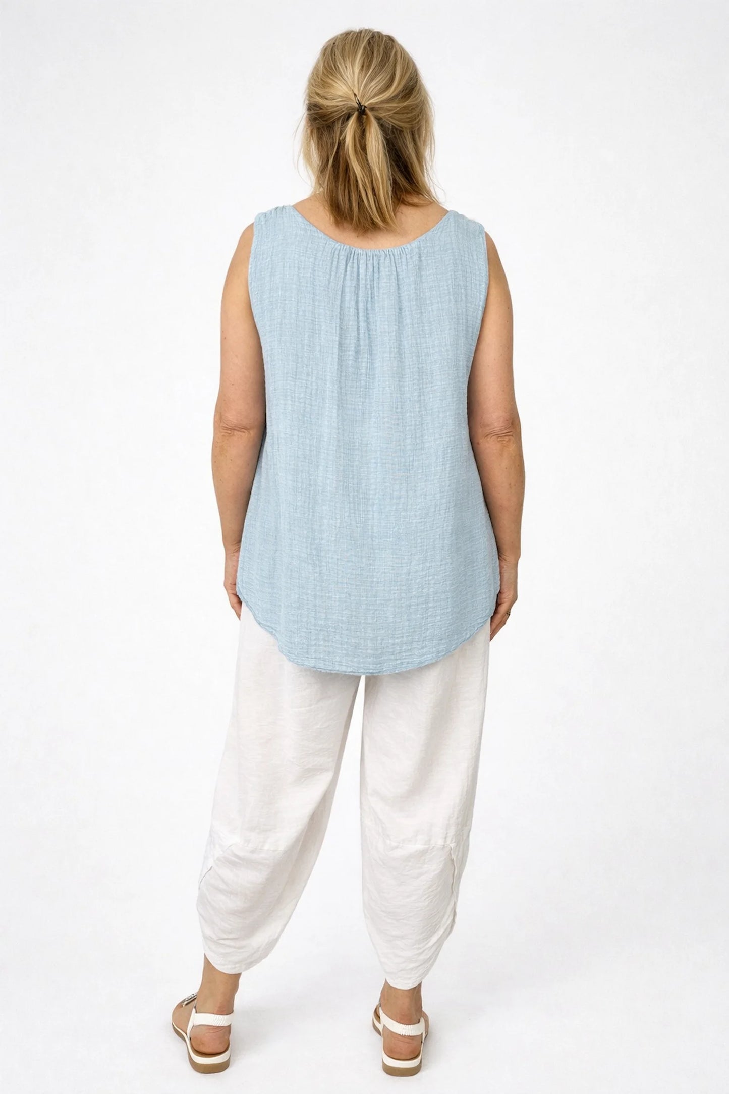 Fully Lined Cotton Italia Necklace Vest - Light Denim