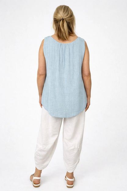 Fully Lined Cotton Italia Necklace Vest - Light Denim