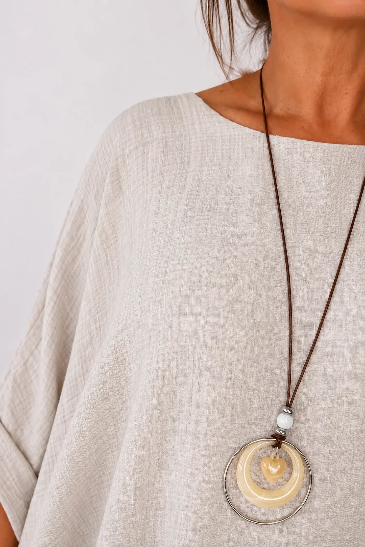 Cotton Fully Lined Isabel Necklace Batwing Top - Stone
