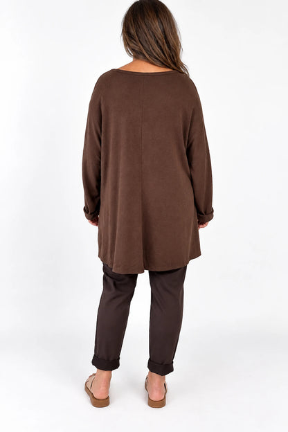 Fine Knit Como Necklace Top - Chocolate