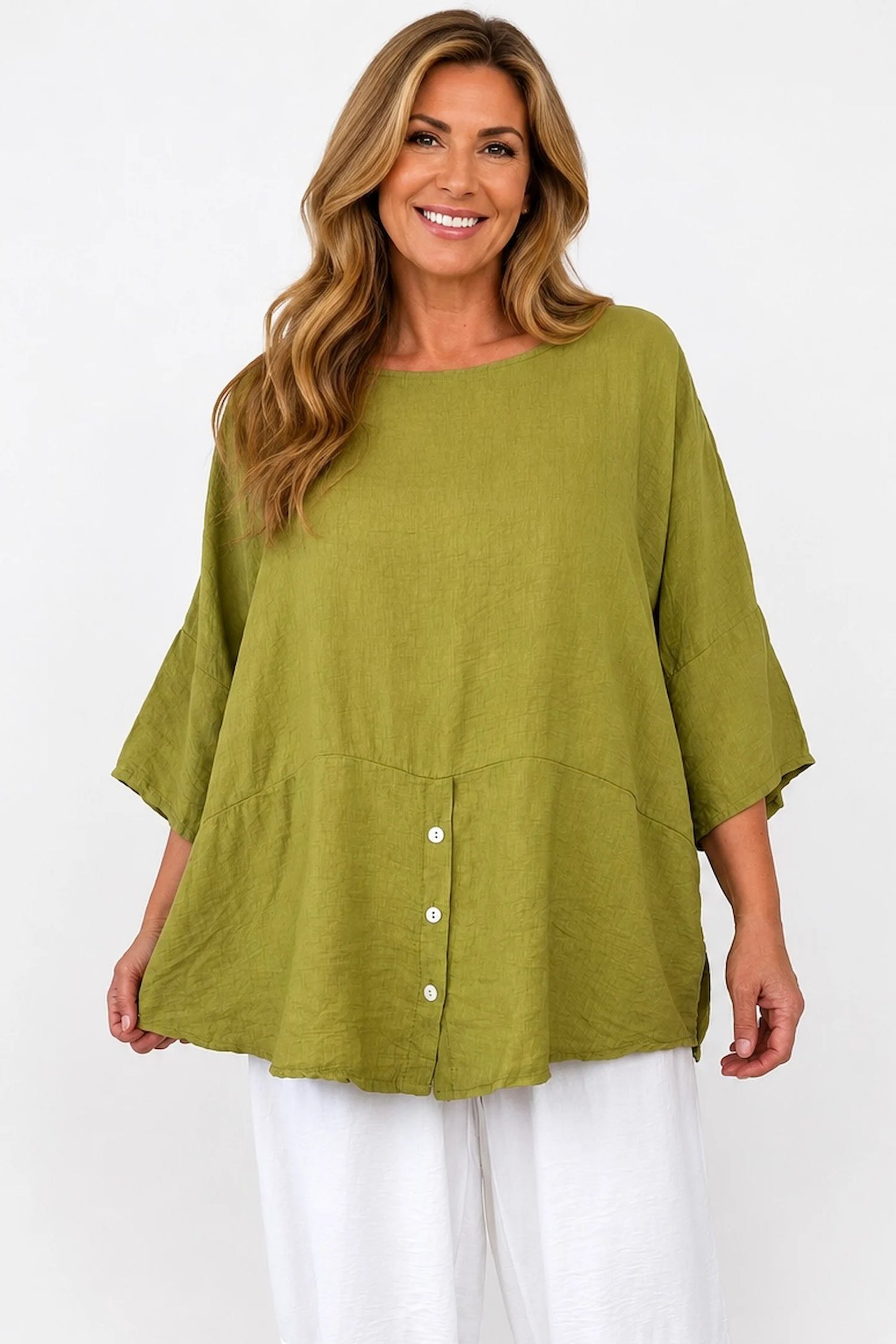 Button Detail Florence Top - Lime