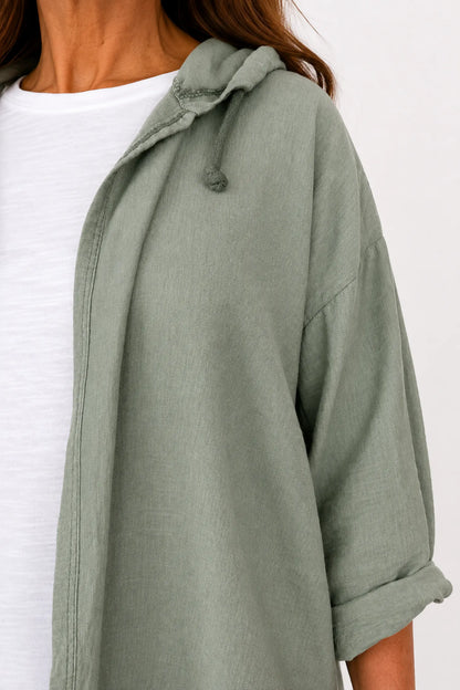 Drawstring Hem Lightweight Hooded Amirella Jacket - Sage