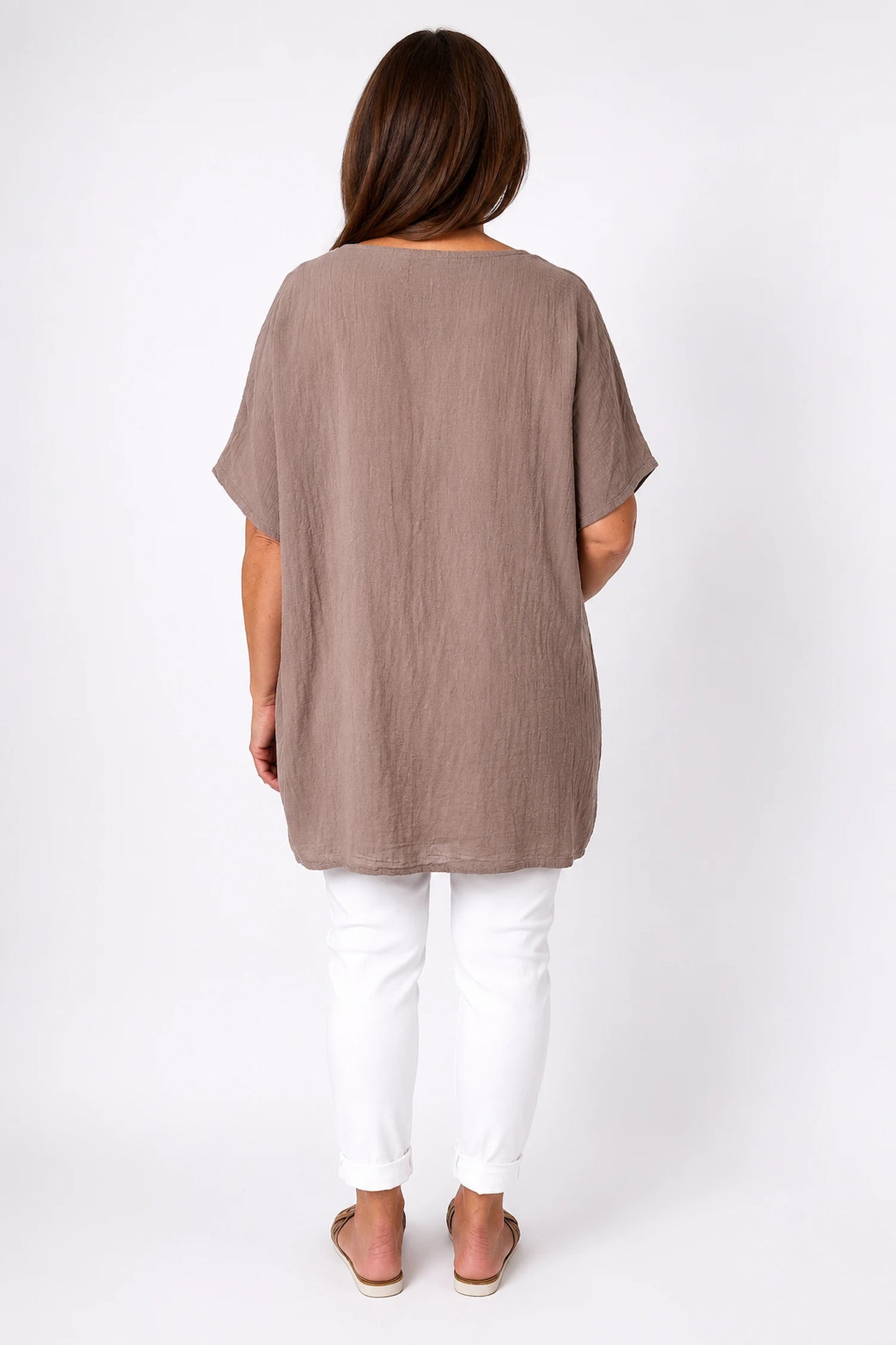 Pure Cotton Double Pocket Coté Tunic Top - Mocha