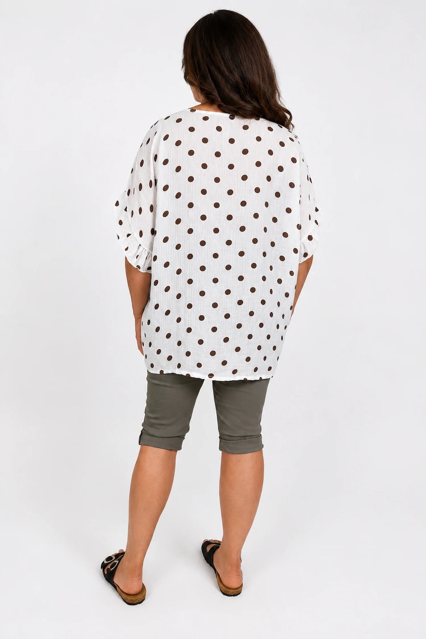 Polka Dot Frill Sleeve Soft Stitch Allegra Top - White