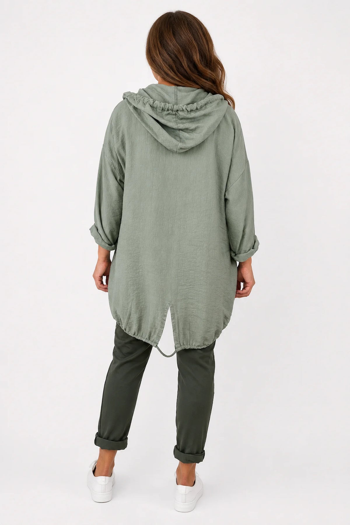 Drawstring Hem Lightweight Hooded Amirella Jacket - Sage
