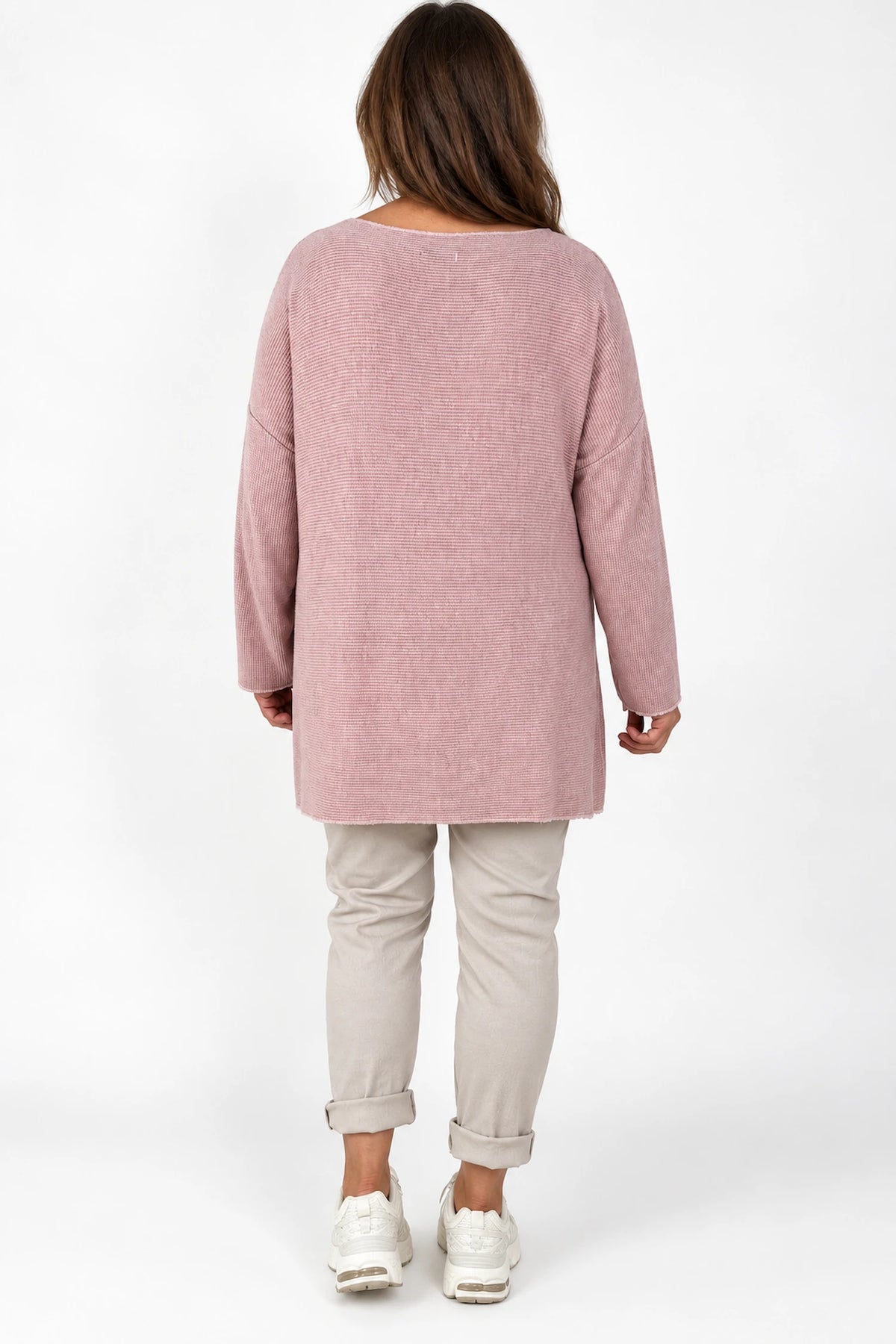 Wool Mix Ribbed Knit Porto Top - Rosewood Pink