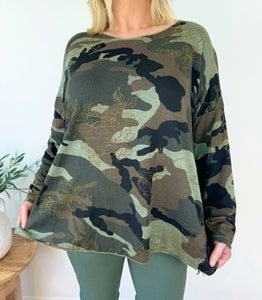 Wool Mix Fine Knit Gold Line Camo Top AW24