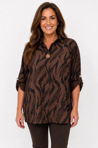 Button Detail Francesca Shirt - Chocolate