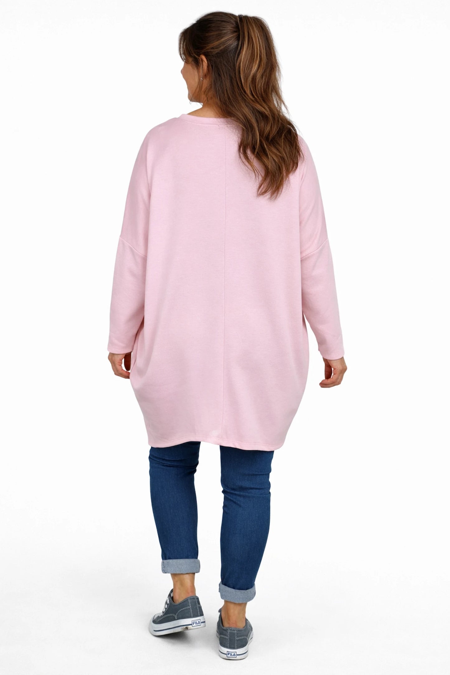 Sparkle Denim Heart Zip Side Detail Maria Sweatshirt - Baby Pink