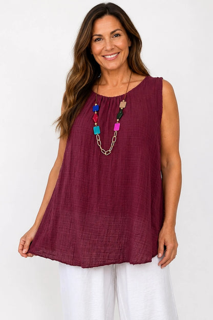 Fully Lined Cotton Italia Necklace Vest - Grape