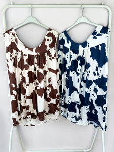 Super Stretch Tied Detail Cow Print Vest - Navy