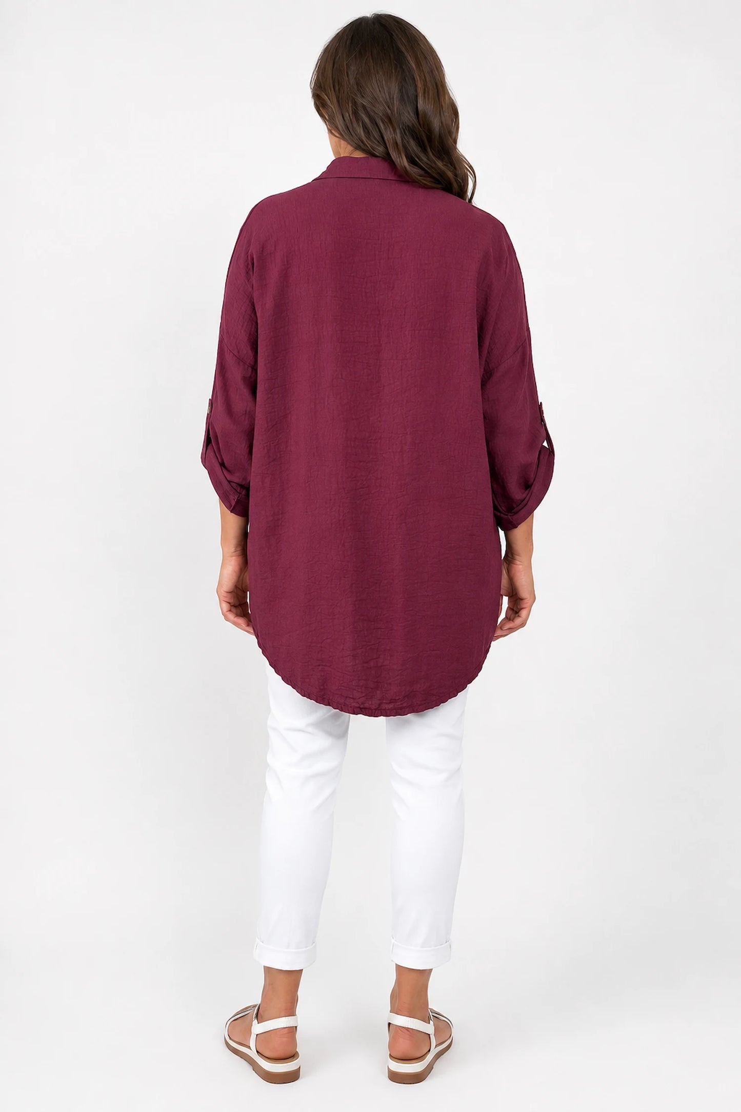 Premium Stitch Diamanté Button Sleeve Michaela Shirt - Italia Wine