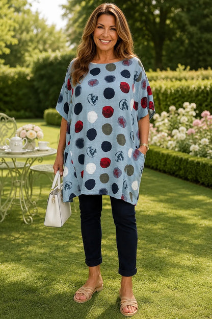 Pure Cotton Double Pocket Carmella Tunic Top - Light Denim