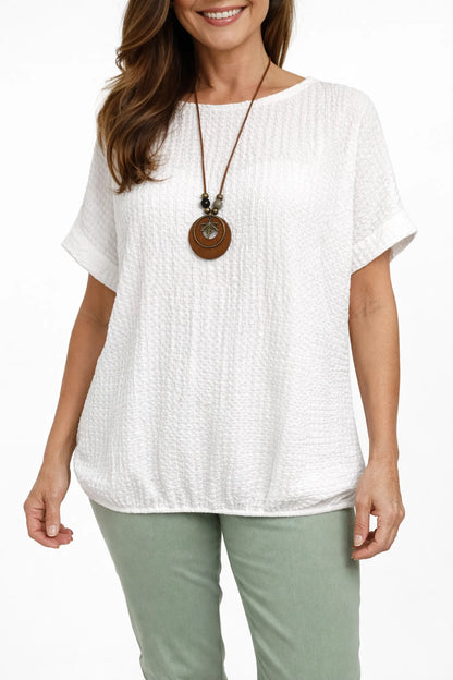 Textured Eliza Necklace Top - White