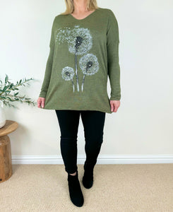 Wool Mix Diamanté Dandelion Ribbed Knit Top AW24