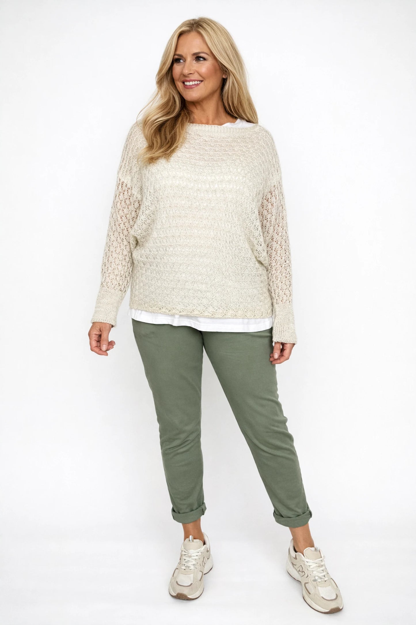 Eliza Batwing Spring Knit Crochet - Beige