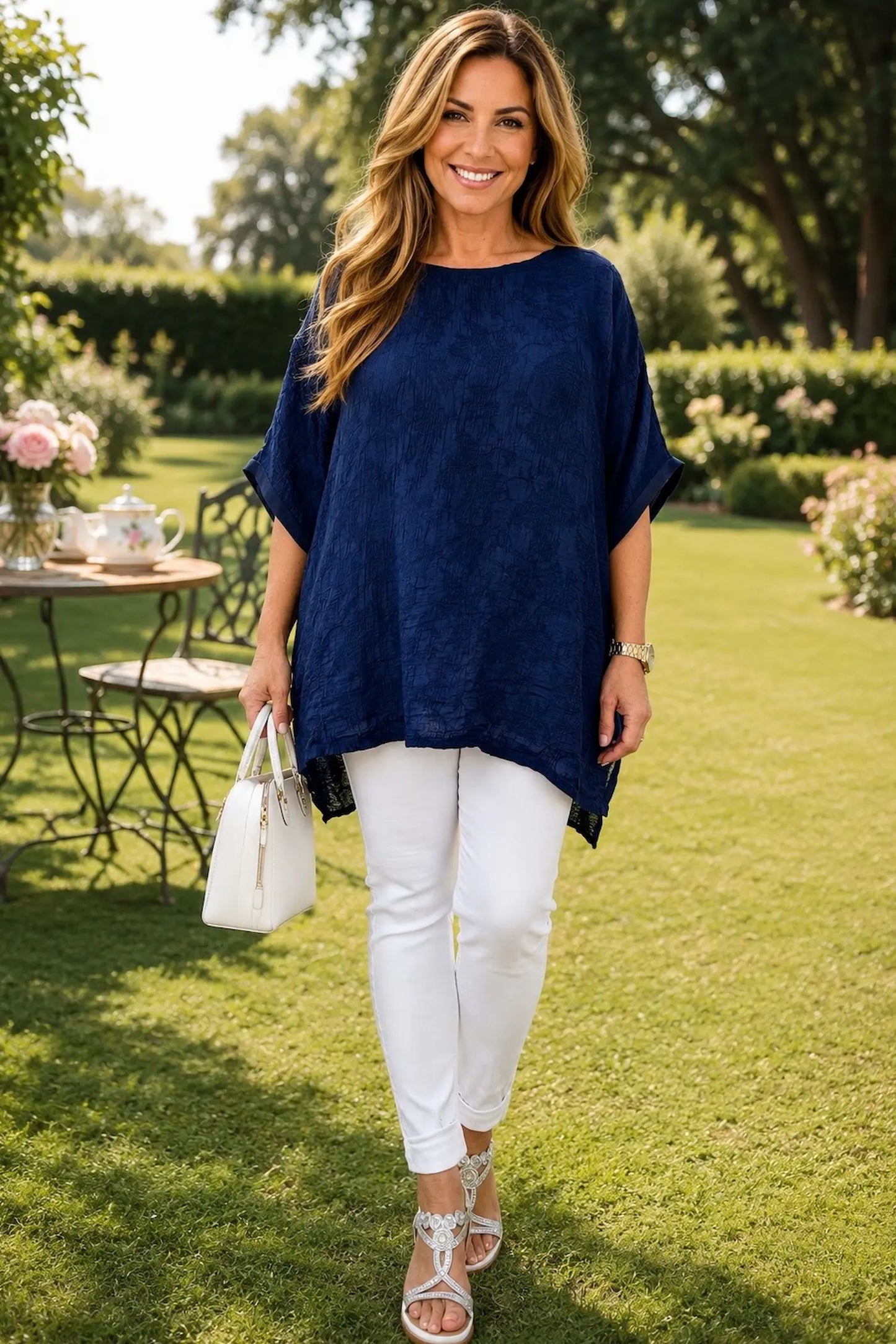 Cotton Lightly Textured Lucinda Top - Navy