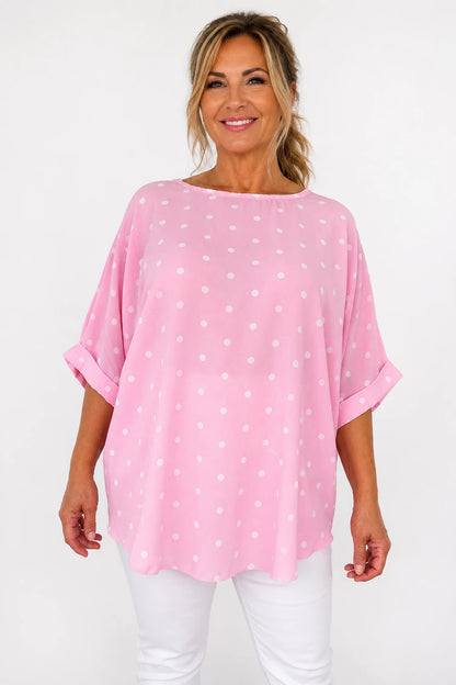 Polka Dot Lightweight Flow Paris Top - Baby Pink