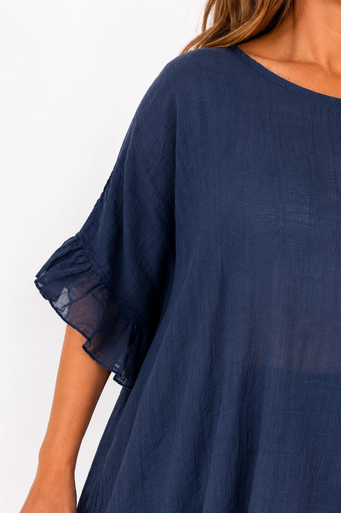 Pure Cotton Anita Frill Top - Navy
