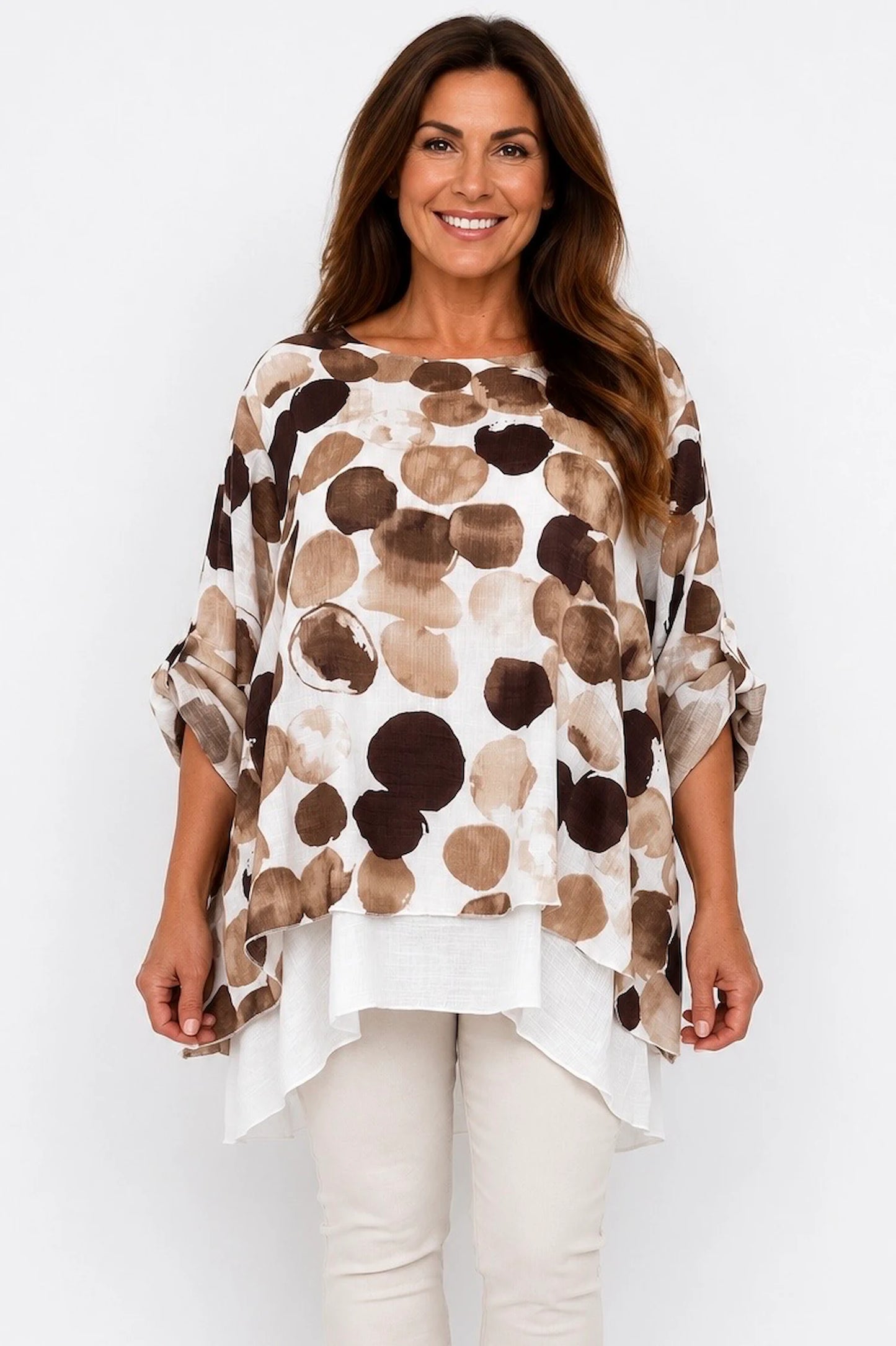 Fully Lined Ava Button Sleeve Top - Mocha Tones