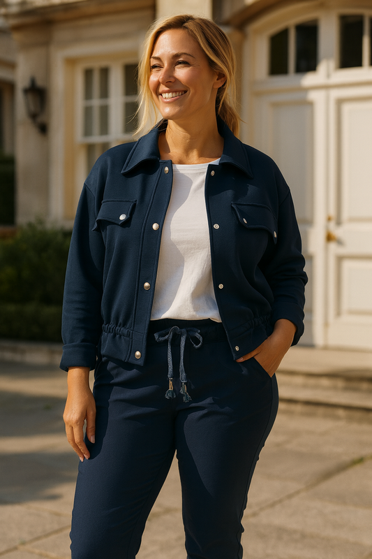 Chelsea Cropped Button Detail Jacket - Navy