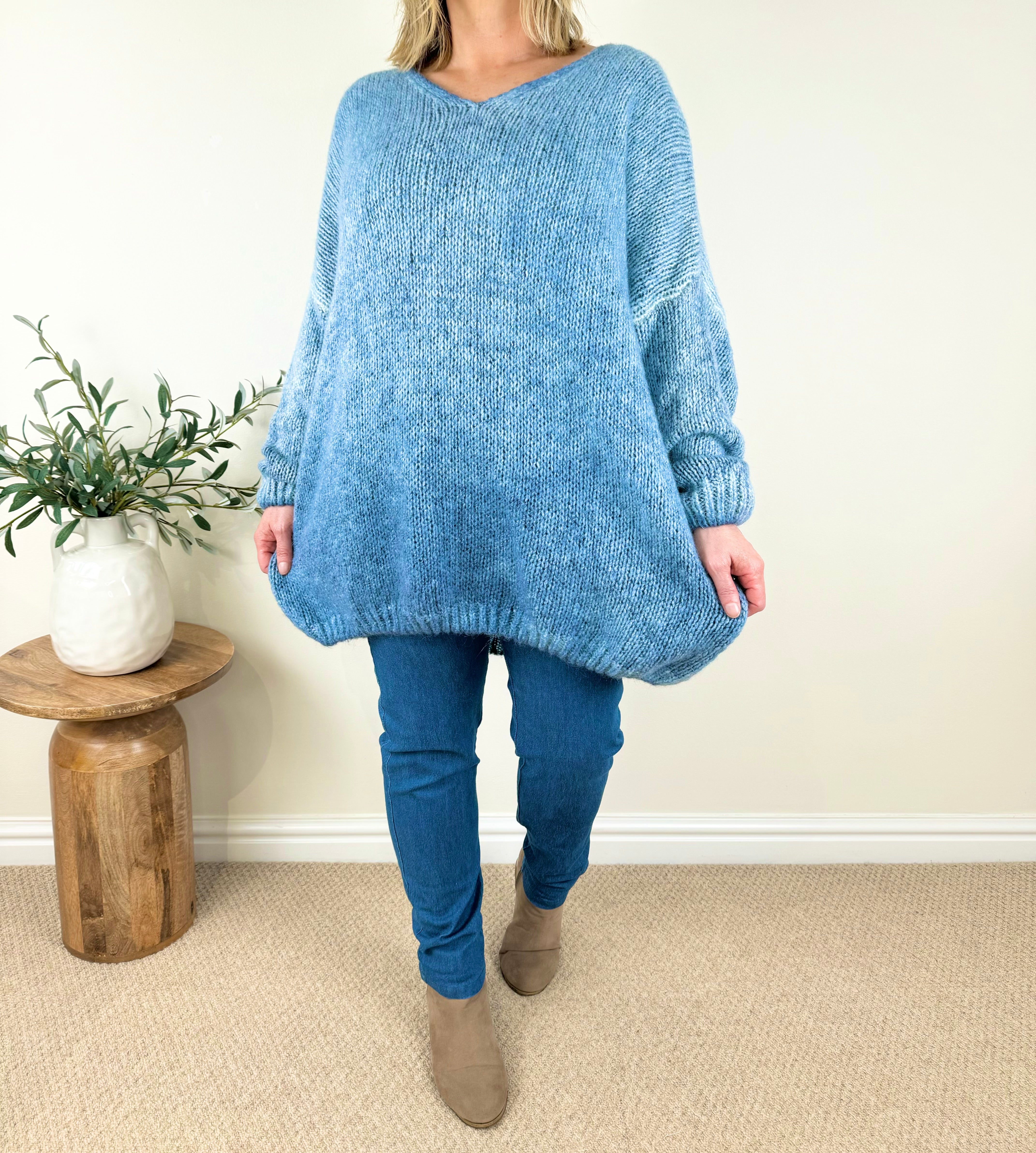 Wool Mix Premium Knit Vienna Heart Back Jumper AW24 - Denim