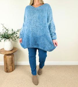 Wool Mix Premium Knit Vienna Heart Back Jumper AW24 - Denim