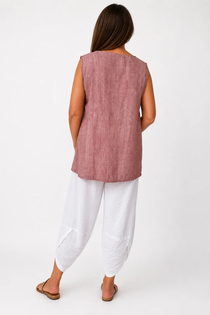 Lightly Textured Button Detail Carla Necklace Vest - Washed Vintage Rose