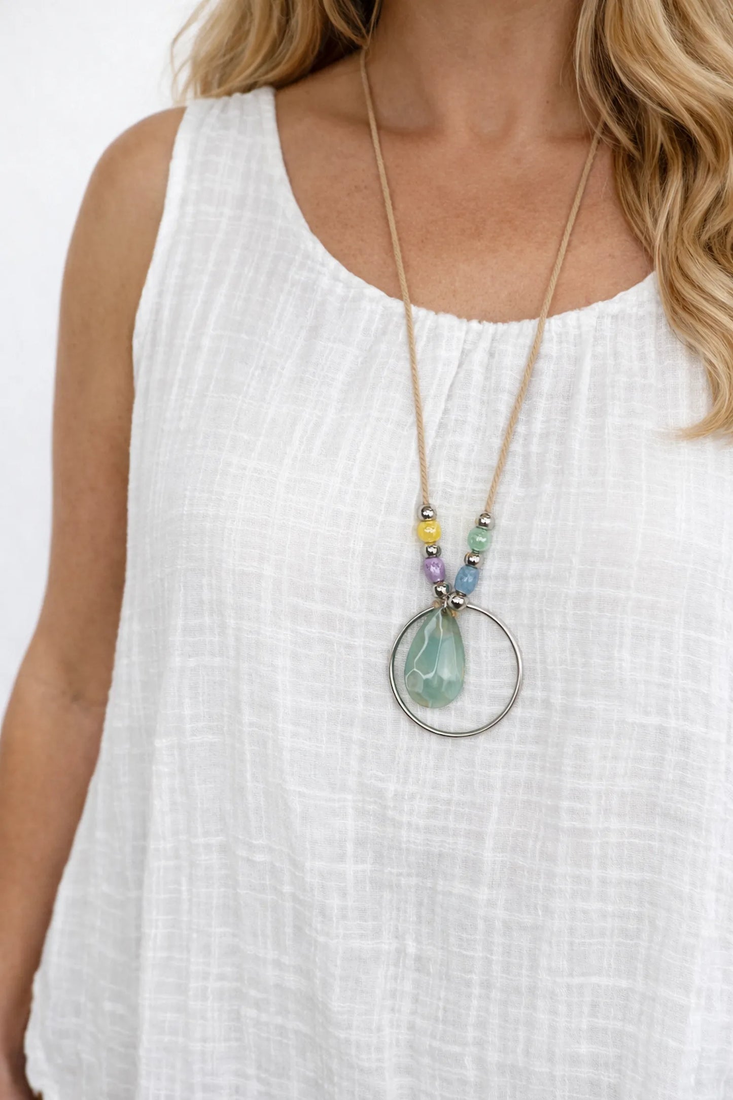 Fully Lined Cotton Italia Necklace Vest - White