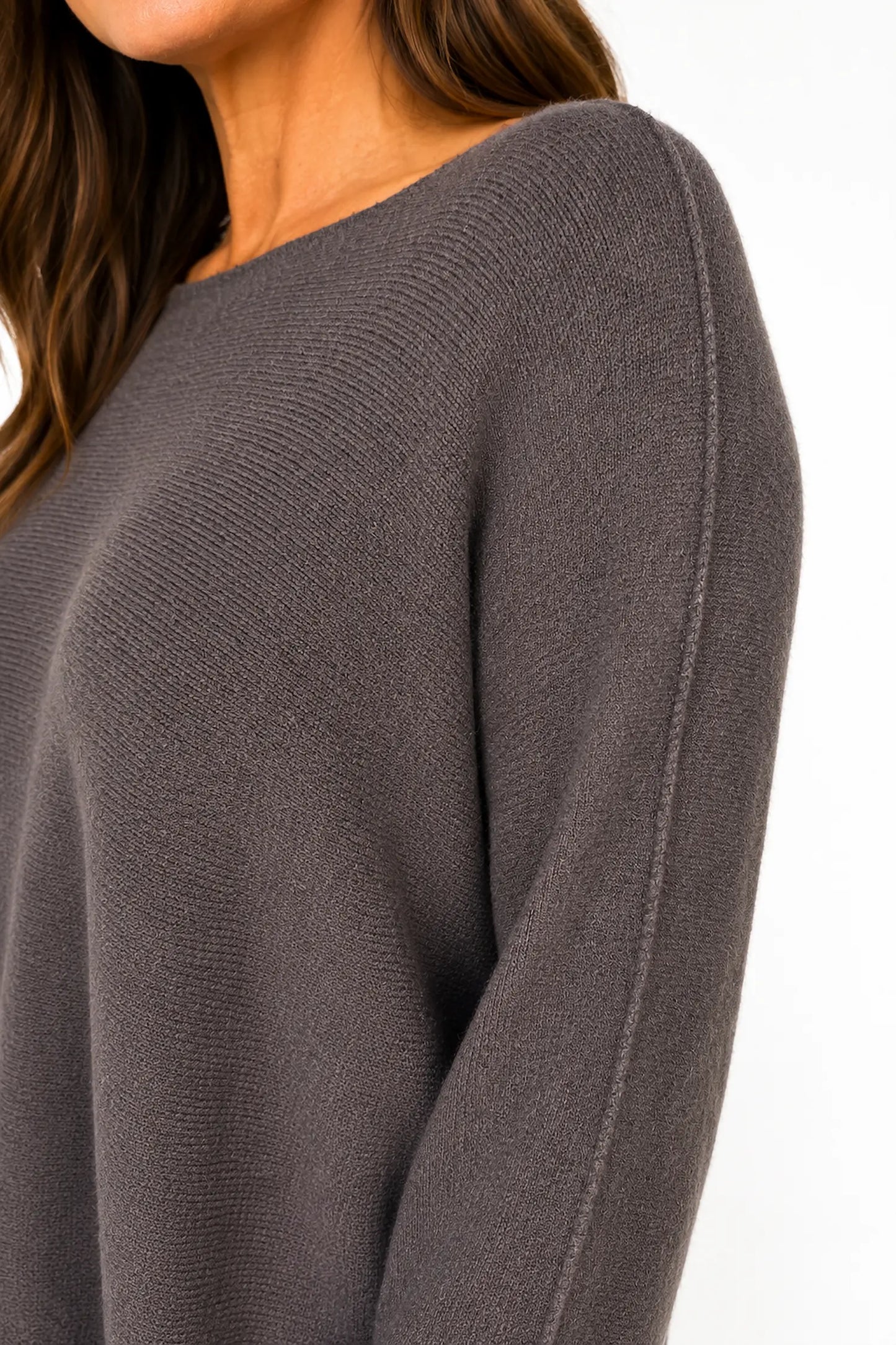 Wool Mix Seam Sleeve Venice Jumper - Chocolate