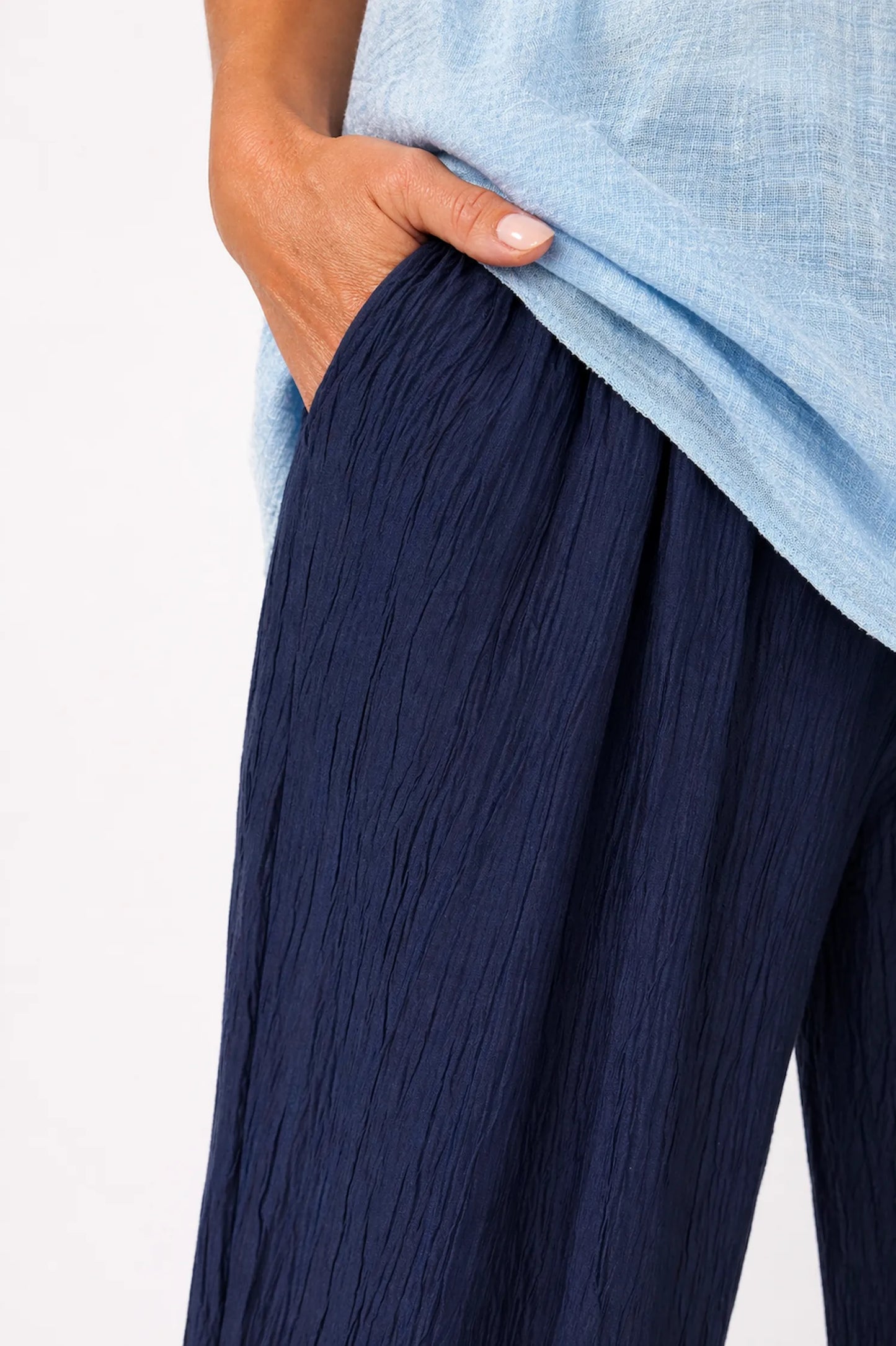 Double Pocket Crinkle Texture Azuria Harem Pant - Navy