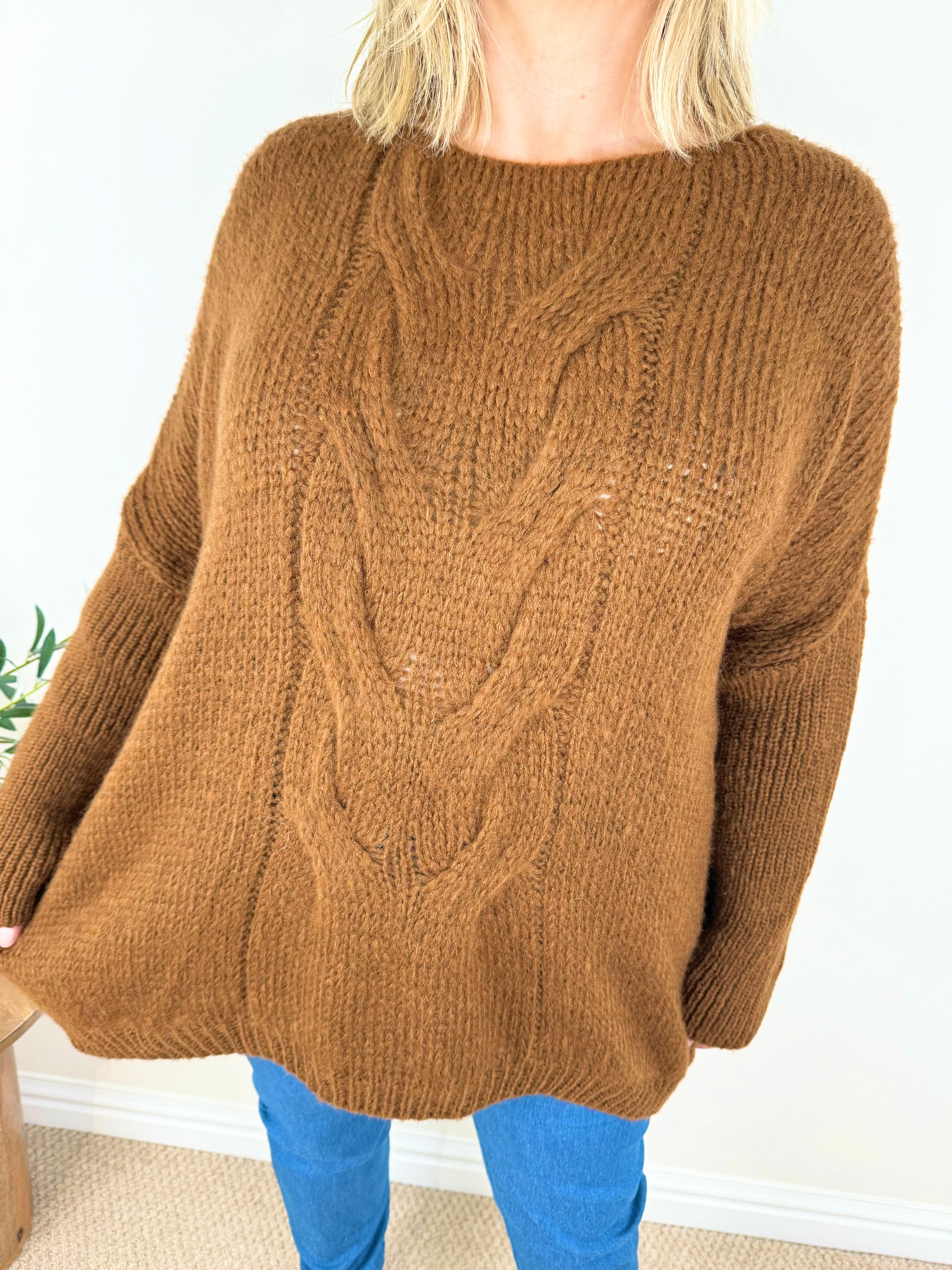 Wool Mix Cable Chunky Knit Valencia Jumper AW24 - Chestnut