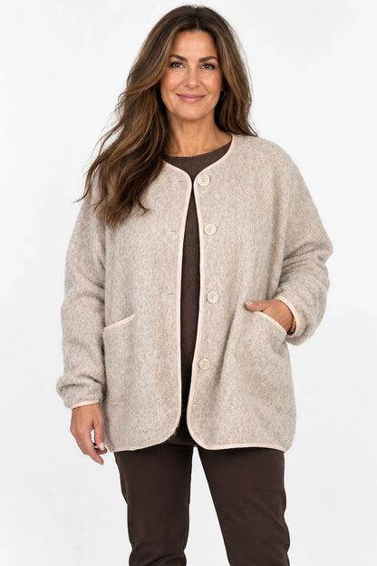 Soft Brushed Textured Double Pocket Contrast Trim Paris Button Jacket - Soft Truffle