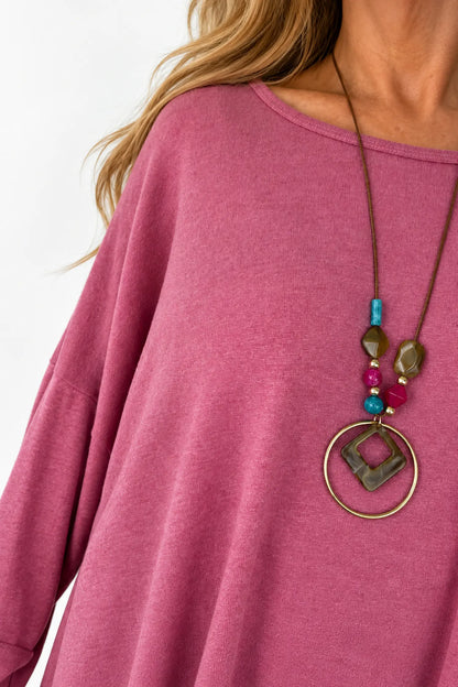 Fine Knit Como Necklace Top - Deep Vintage Rose