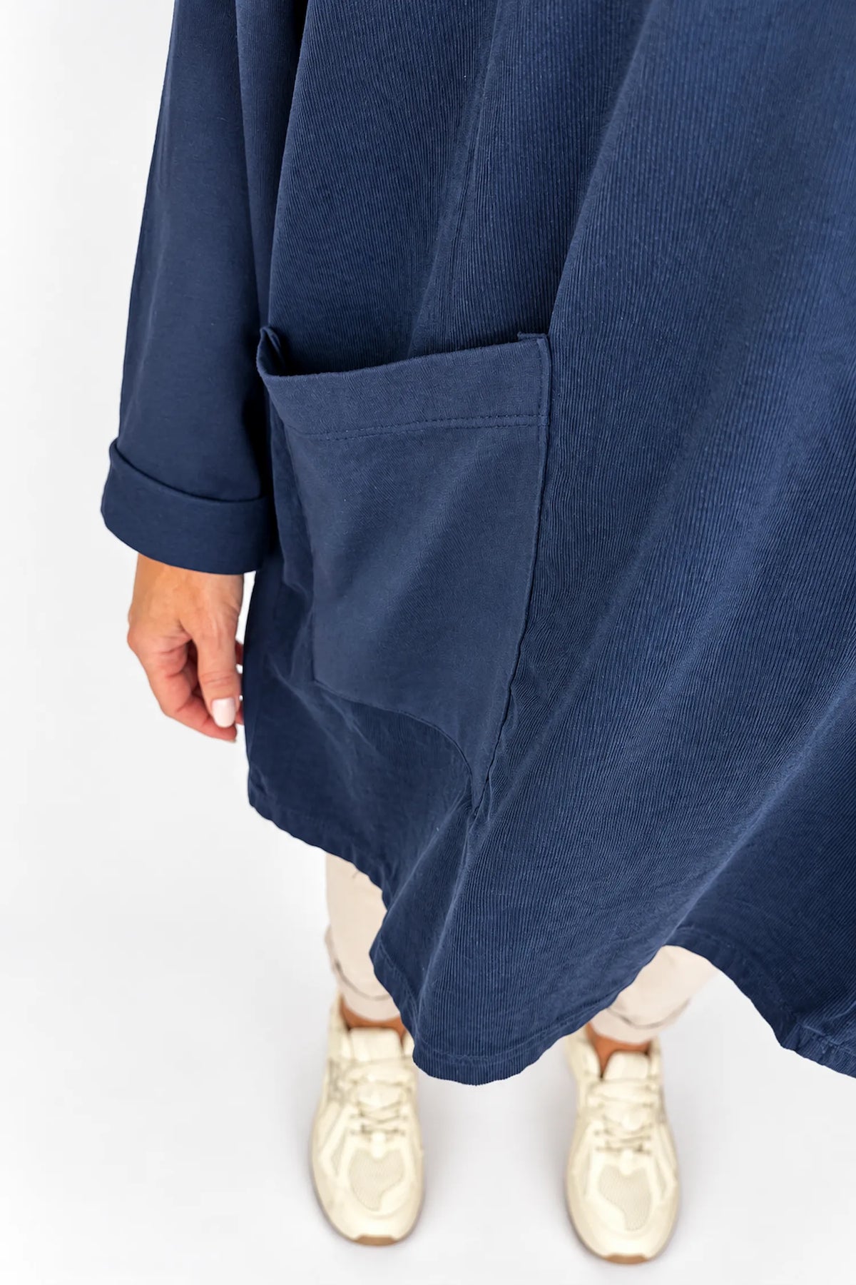 Cotton Fine Needlecord Patch Button Detail Fern Pocket Top - Navy