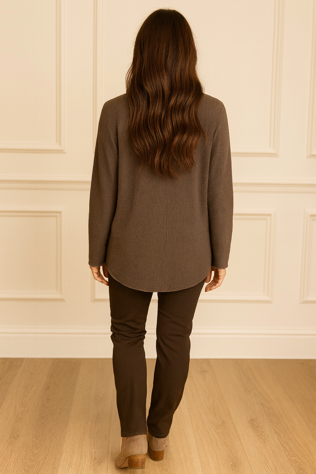 Ribbed Knit Silver Lining Veronica Necklace Top - Chocolate