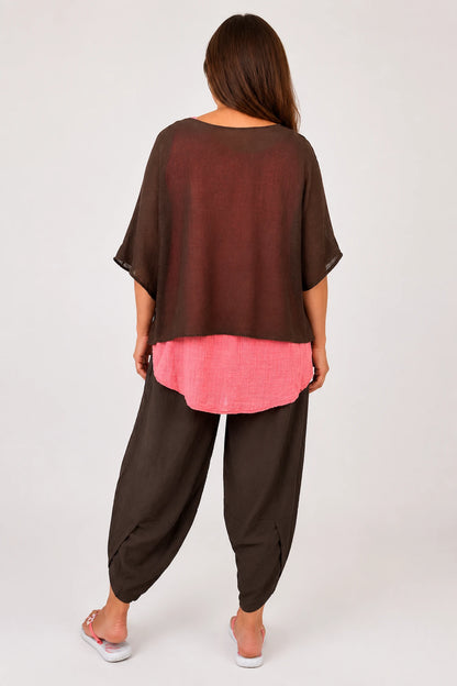 Cotton Seam Sleave Knit Batwing Jude Top - Chocolate