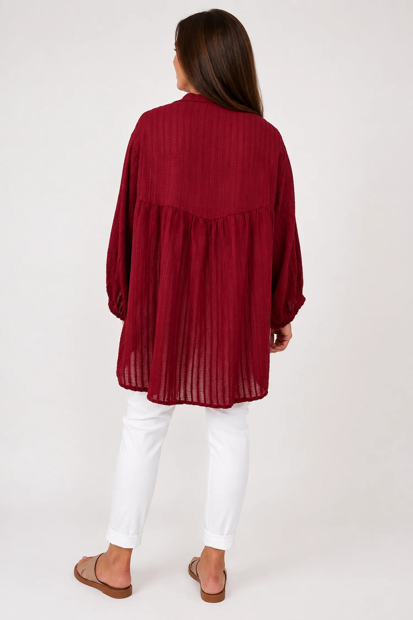 Pure Cotton Elasticated Sleeve Venice Button Shirt - Italia Red