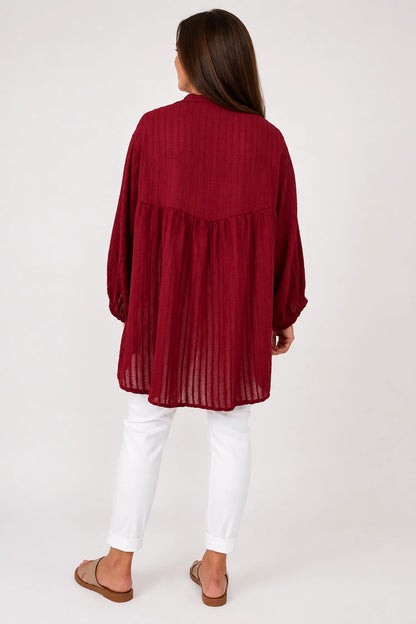 Pure Cotton Elasticated Sleeve Venice Button Shirt - Italia Red
