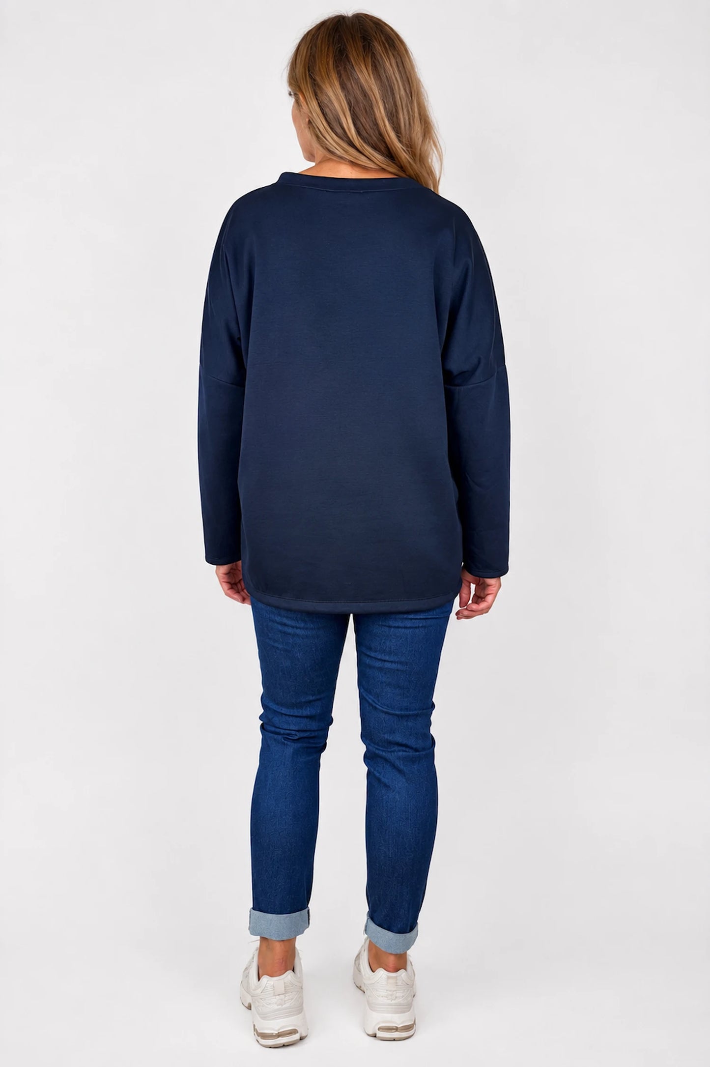 Embossed Clover Drawstring Hem Ambriella Top - Navy