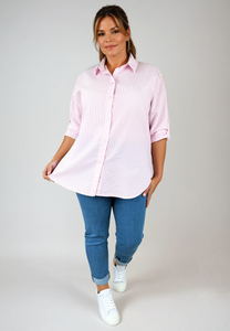 Button Sleeve Cotton Paris Shirt - Baby Pink