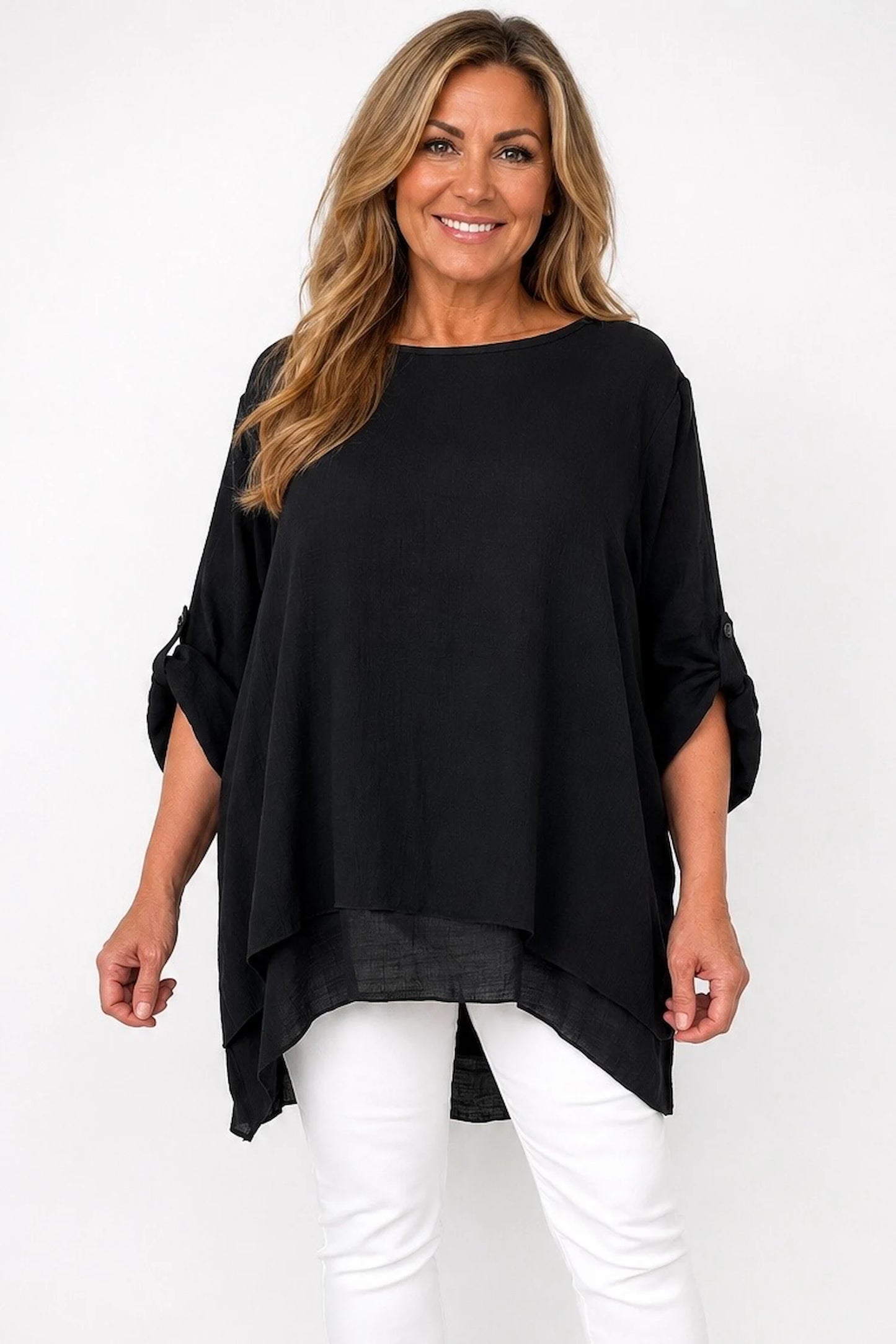 Fully Lined Rosa Button Sleeve Top - Black
