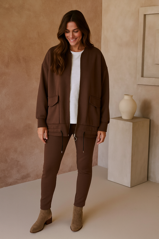 Double Pocket Gold Zip Angelica Jacket - Chocolate