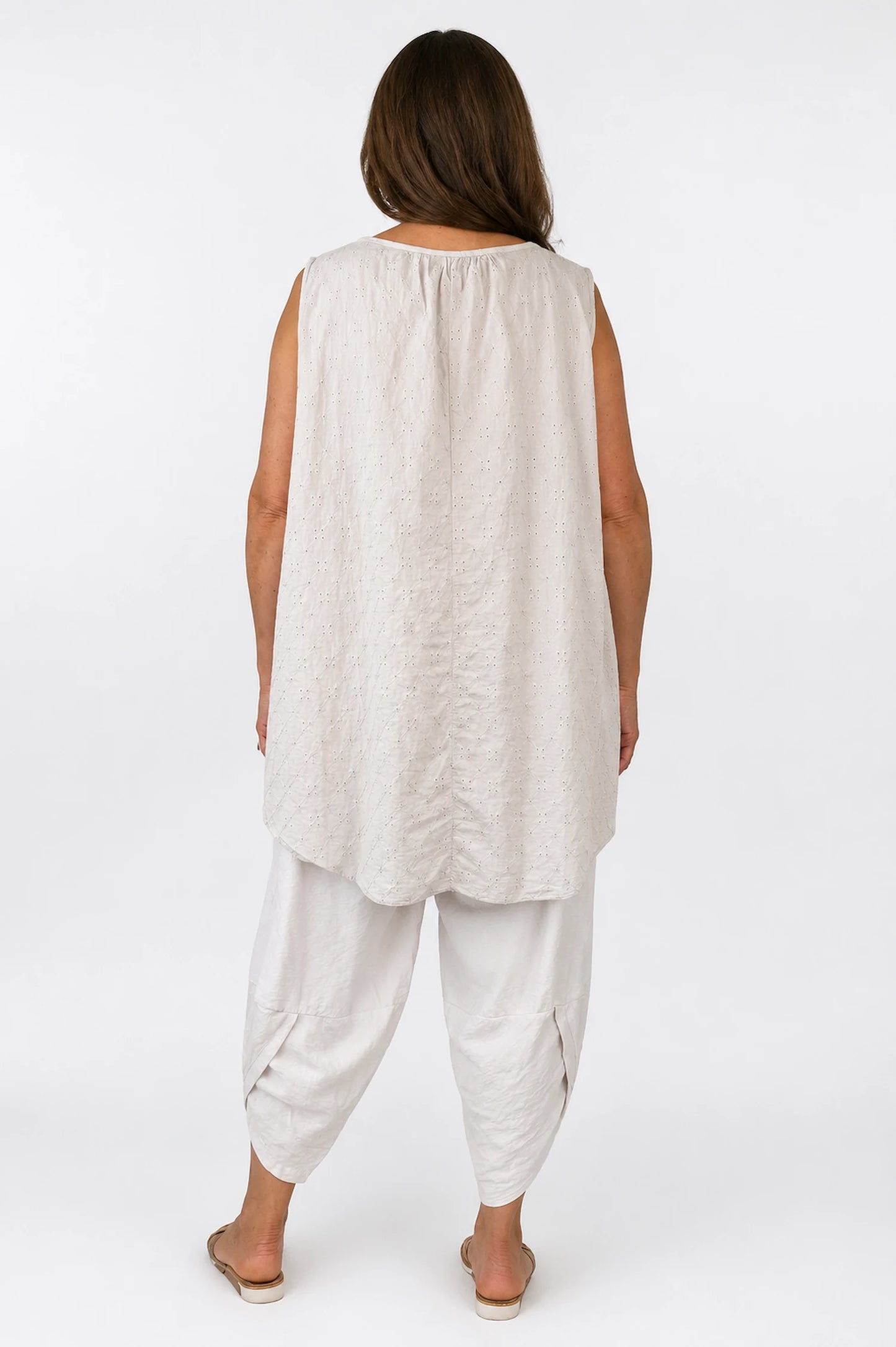 Pure Cotton Embroidery Anglaise Mica Vest - Beige