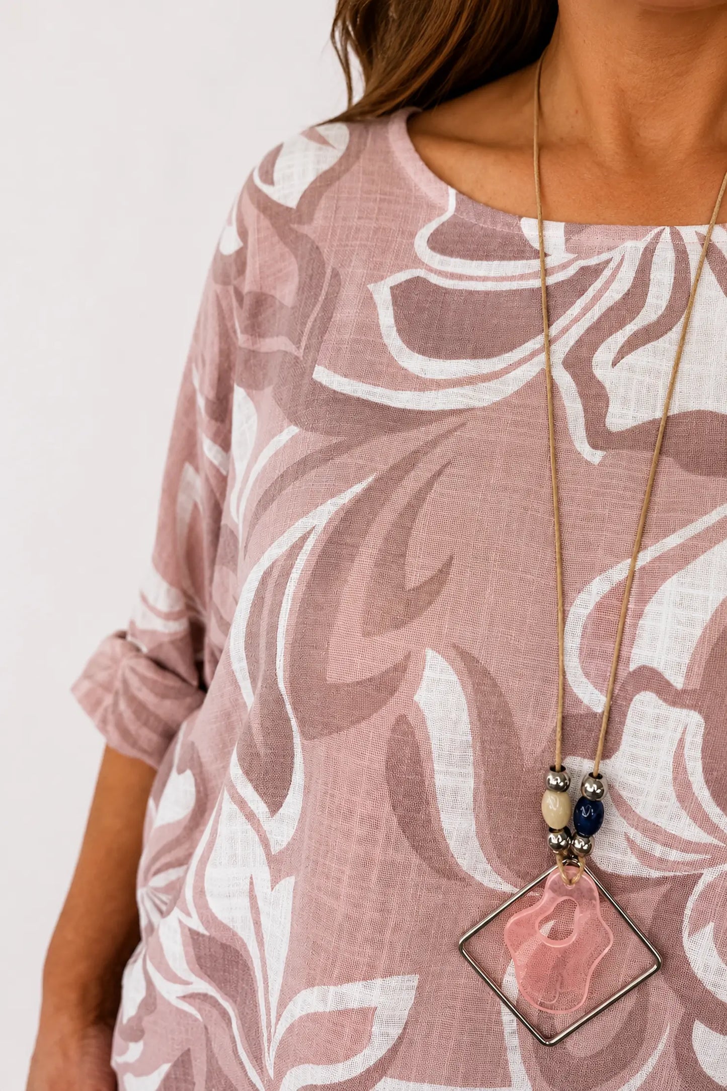 Pure Cotton Pesali Necklace Top - Rosewood Pink